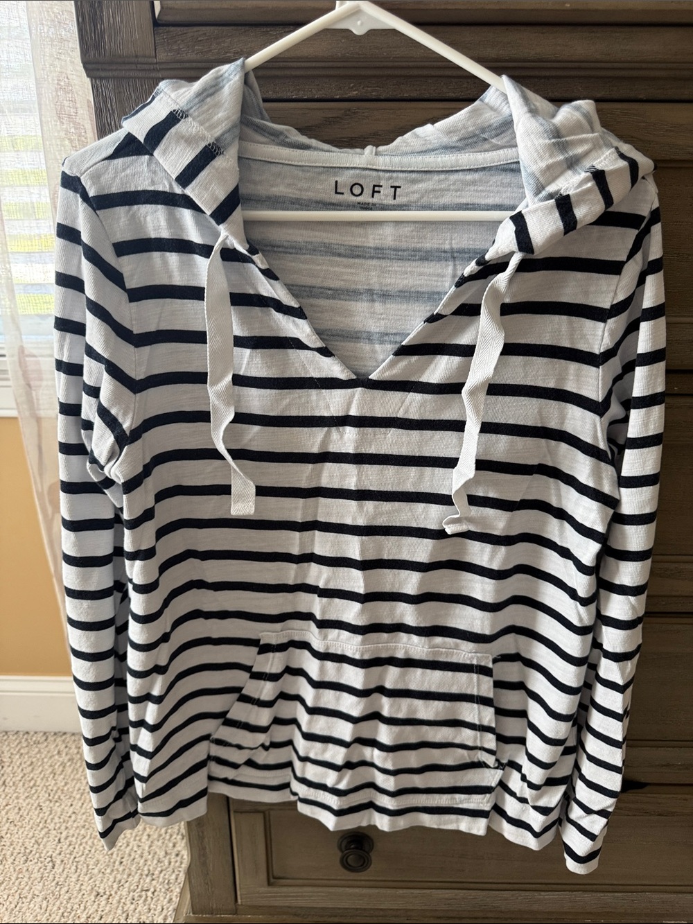LOFT Navy & White Striped Hoodie Top